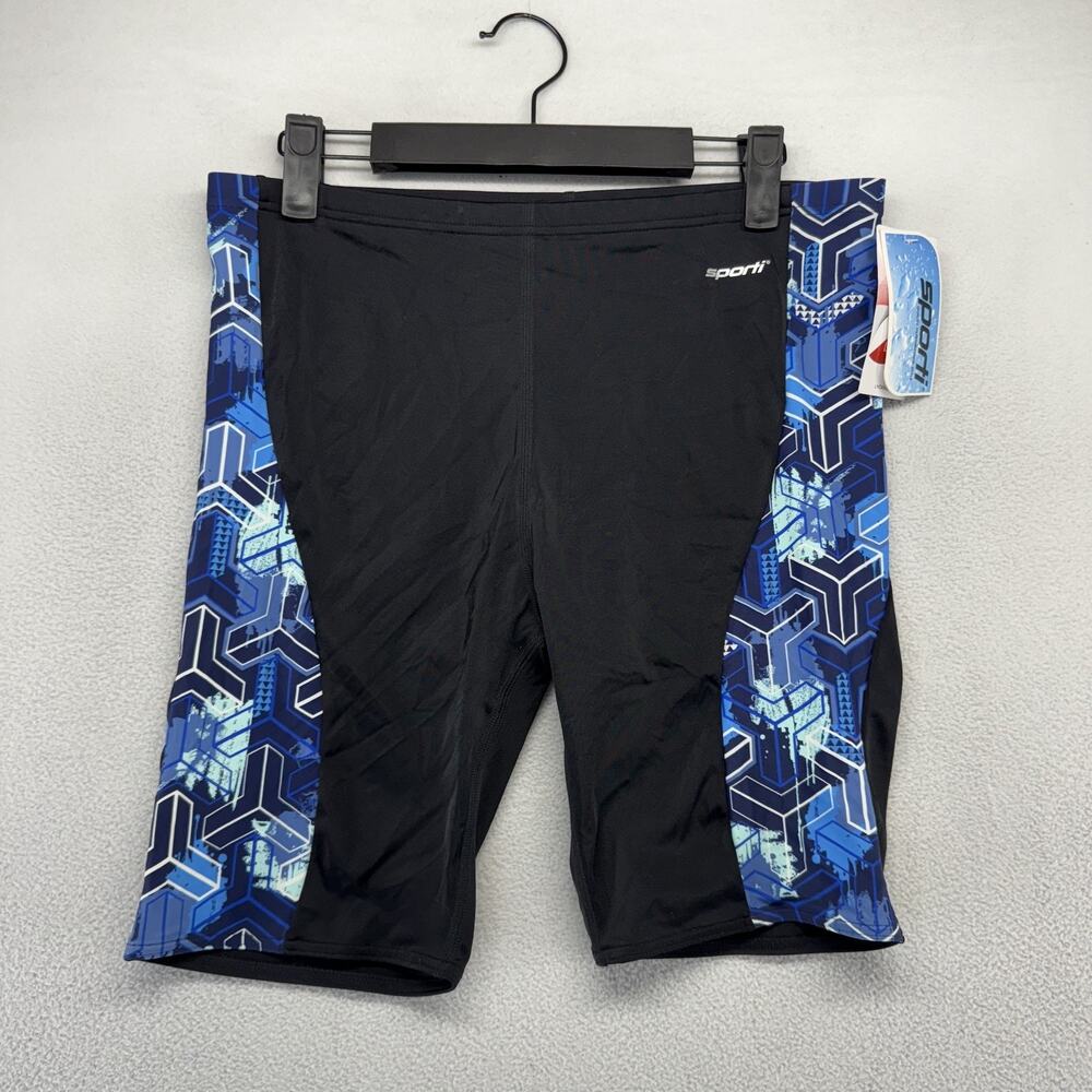 Sporti Trifecta Splice Jammer Swimsuit mens 38 Blue Black Geometric Training NEW